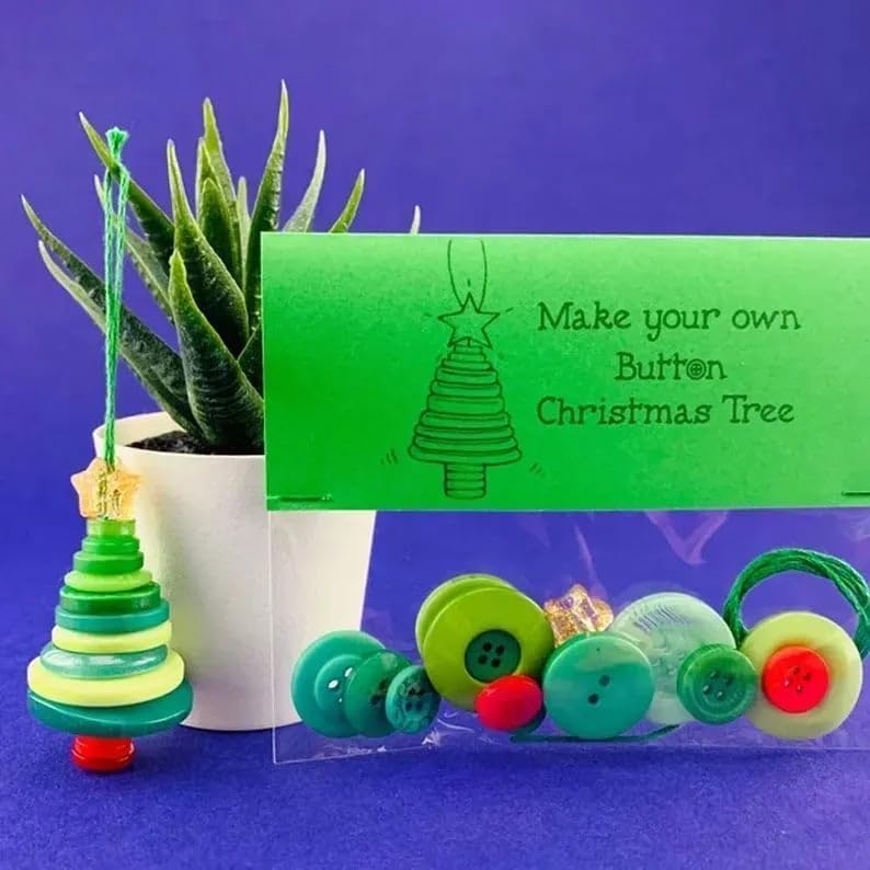 DIY Christmas Button Ornament Making Set–Fun Holiday Handmade Decorations for All Ages,DIY Craft Buttons Kit with Christmas Snowman/Santa/Angel,Xmas Tree Hanging Decorations (#B)