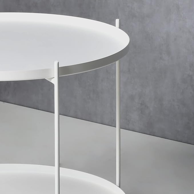 Modern Metal Table,Round Coffee Table with Storage Indoor/Outdoor, Coffee Tables for Living Room (White, 2-Tier 27.6")