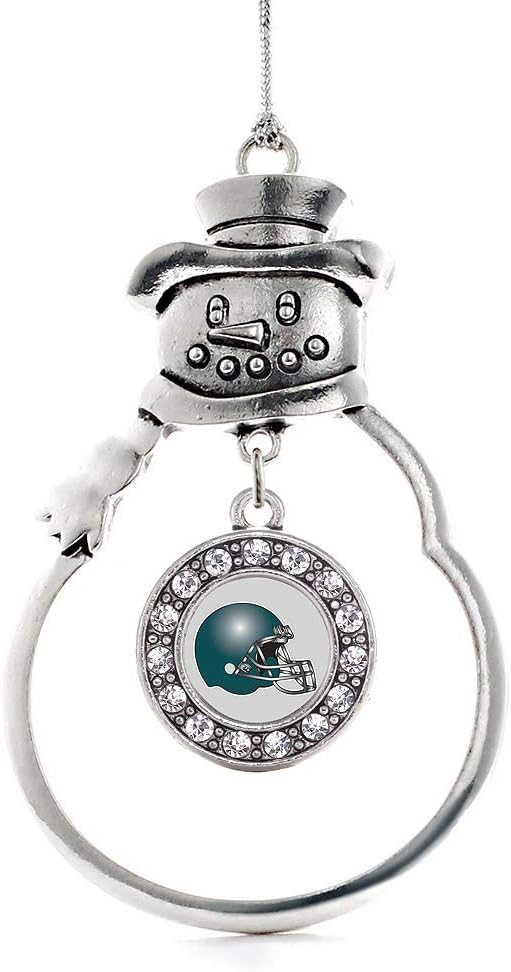 Inspired Silver - Grey and Turquoise Team Helmet - Silver Christmas Ornament - Circle Charm Christmas Tree Ornament with Cubic Zirconia - Snowman Hanging Decoration