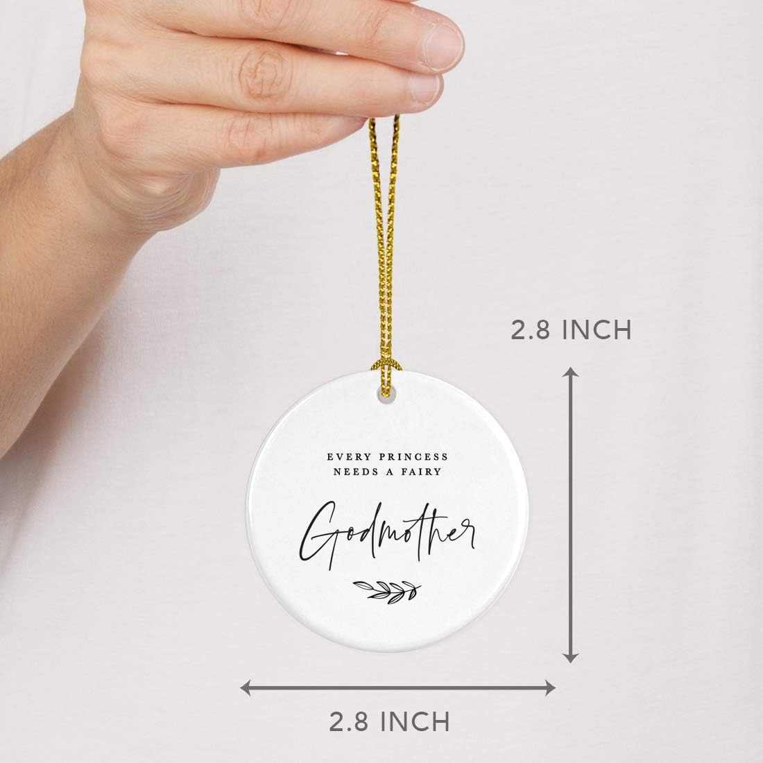 Andaz Press Round Ceramic Porcelain Christmas Tree Ornament Keepsake Collectible Godmother Gift, Every Princess Needs a Fairy Godmother, Antique Handdrawn, 1-Pack
