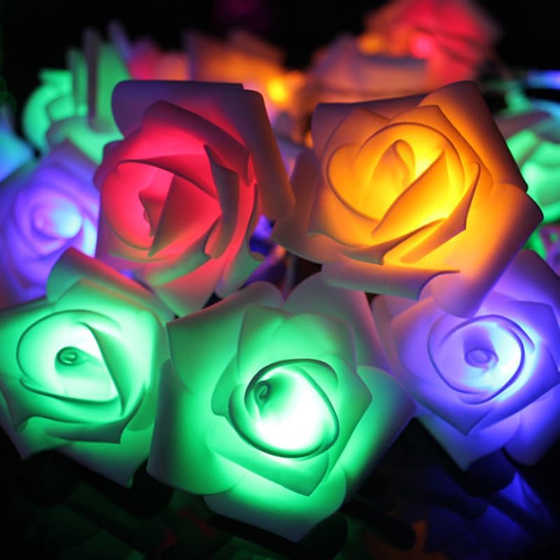 Everlasting Splashes LED Rose Flower Fairy String Lights Battery Operated Warm Flashing Light Romantic Proposal Wedding Birthday Christmas Thanksgiving DIY Indoor Outdoor Decorations (Pink&Soft White)