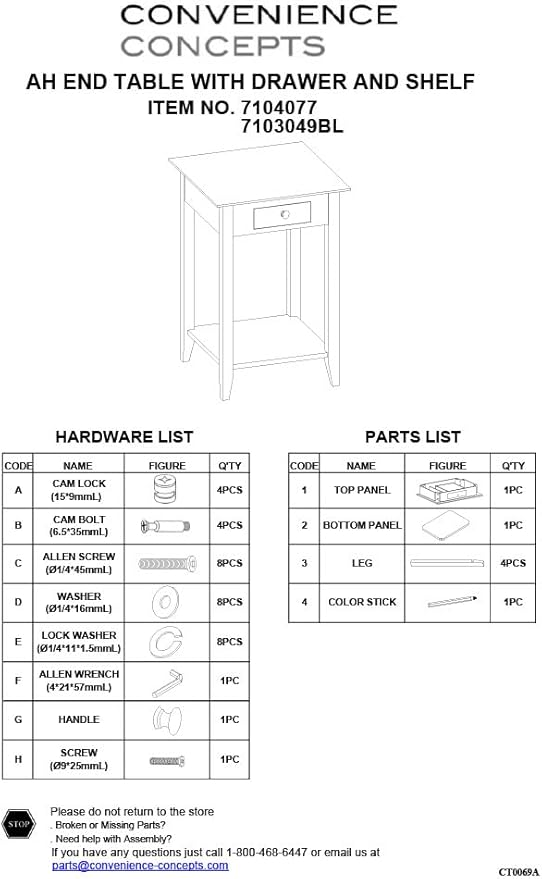 Convenience Concepts American Heritage End Table with Drawer and Shelf, Cherry, 18 in x 18 in x 26 in
