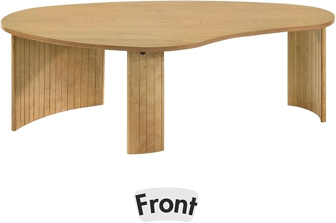 Modern Wood Coffee Table 47.25 Inch for Living Room, Natural Boho Center Table with Irregular Mango Top and Fluted Legs for Apartment