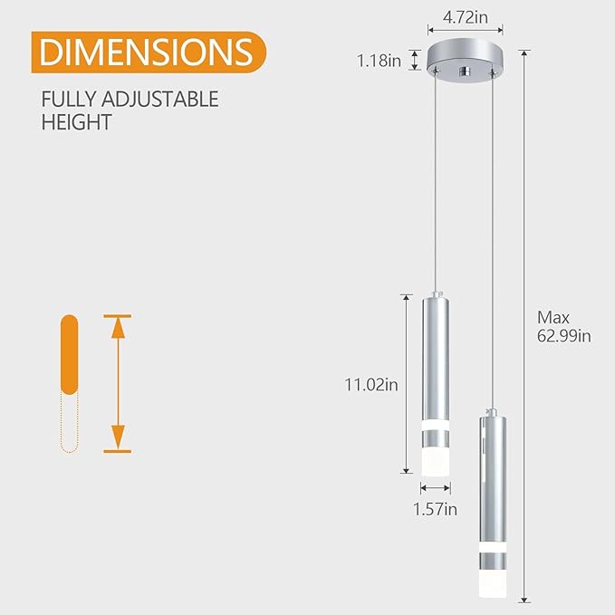 Modern Pendant Light Kitchen Fixture Dimmable LED Chrome Mini Pendant Lighting fo Kitchen Island Bedroom Bedside Table Small Pendant Lights (2-Light)