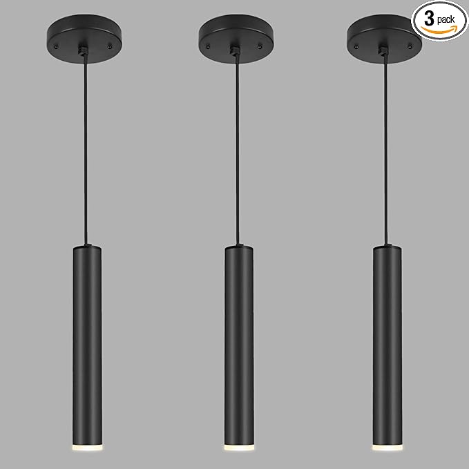 Modern Black Pendant Light Fixture for Kitchen Island, 1-Light Pendant Lighting, Lights Cord Adjustable, Matching GU10 lamp Holder,for Living Room Bedroom Dining Room（Wide Beam Angle）(3 Pack)