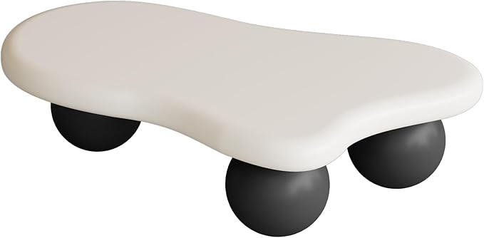 47.2” Cloud Coffee Table with 3 Ball Legs, Modern Lrregular Center Table for Living Room, Low Cute Small MDF Tea Table for Bedroom, Space Apartment-White Black