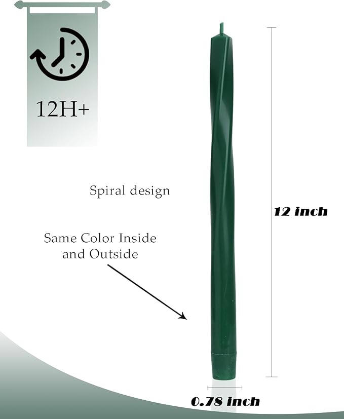 Tall Taper Candles Spiral Taper Candles Candlestick Unscented Christmas Party Gift Winter Holiday Dinner Table Decorations,12 inch,Set of 4,G,Drak Green