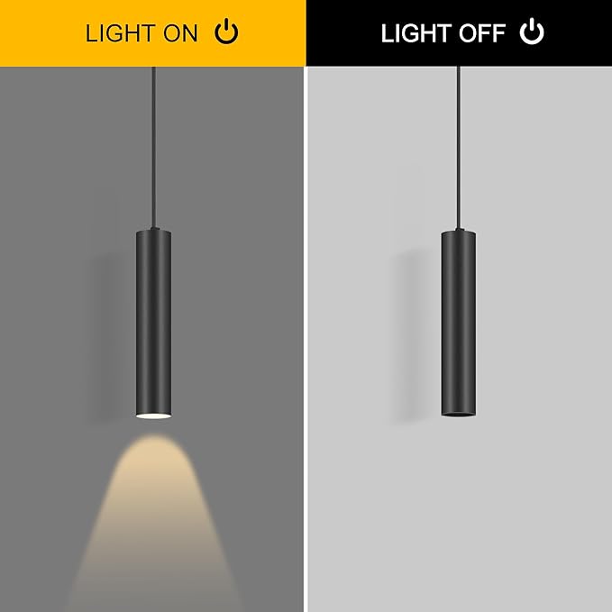 Modern Black-on-Gold Cylindrical Chandelier, 1-Light Pendant with Adjustable Cord, Matching GU10 Socket for Living Room, Bedroom and Dining Room (2 Pack)