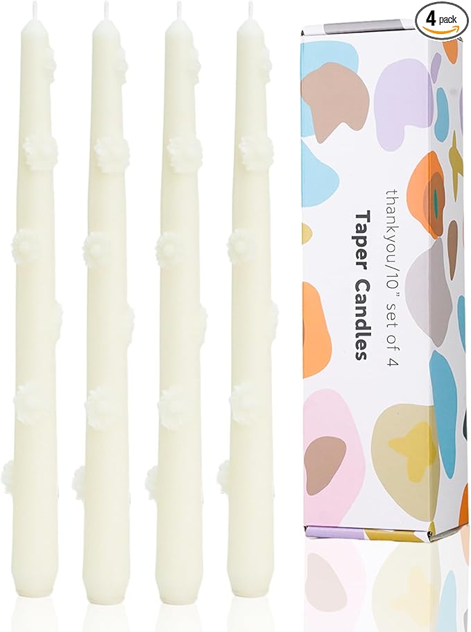 Ivory Candlestick Taper Candles Flower Soy Candles Unscented Wedding Party Wax Unscented Dinner Candle Dripless,10 inch,Set of 4,J2