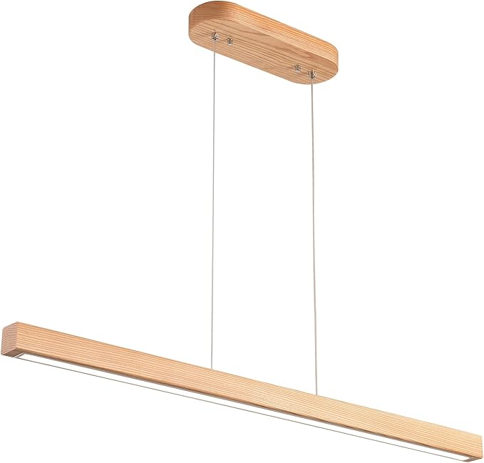59" Wood Linear Pendant Light Fixtures Led Dining Room Chandelier Linear Kitchen Island Hanging Lights Dimmable Modern Pendant Light for Dining Room Kitchen Island Pool Table Lights Natural