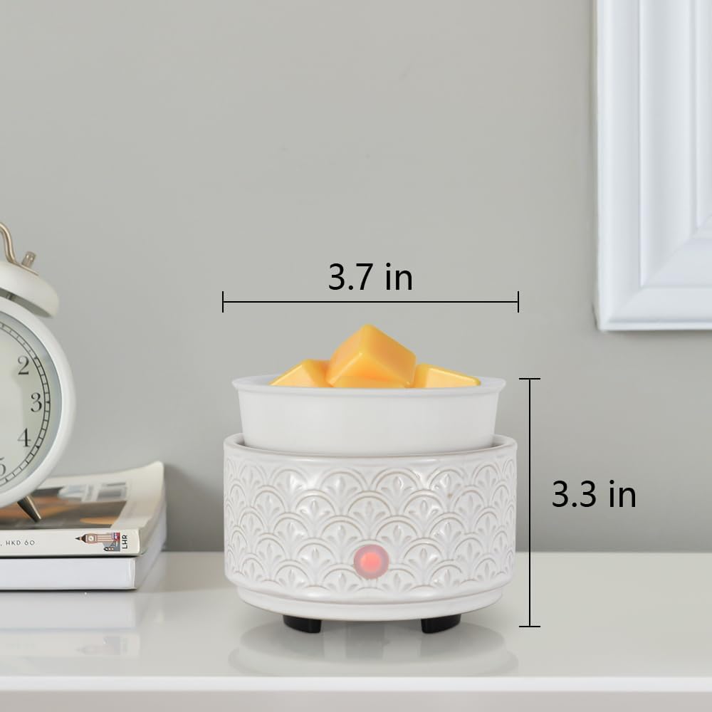 kobodon Ceramic Wax Melt Warmer - 3-in-1Electric Wax Warmer-Fragrance Candle Burner for Scented Wax Tarts and Essential Oils - Wax Melts as Gifts for Moms Grandma Women Girls（White-Gray）