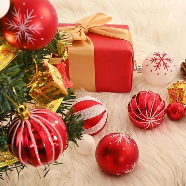 50Pcs Christmas Tree Ornaments - 2.36''/60mm Christmas Ball Ornaments Set for Xmas Tree Holiday Party Wedding Home Decorations (Red & White)