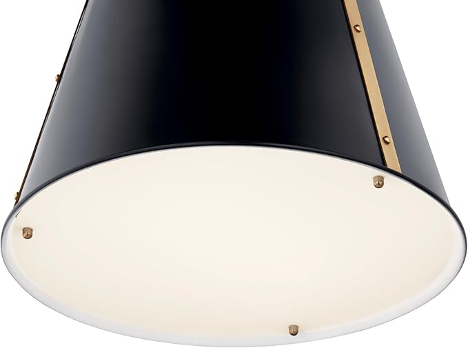 Kichler Etcher 2-Light Pendant, Updated Traditional Light with Etched Painted White Glass Diffuser in Black and Champagne Bronze, for Kitchen or Dining Room (22.5" x 18"), 52711BK
