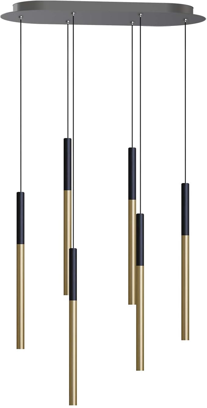 ALTAIR 6 Mini Pendant Lighting Black-Brass - LED Hanging Light Fixture for Kitchen Island, Bar, Foyer - Cluster Pendants - Dimmable, Adjustable Wire, Lamp Bulb Included