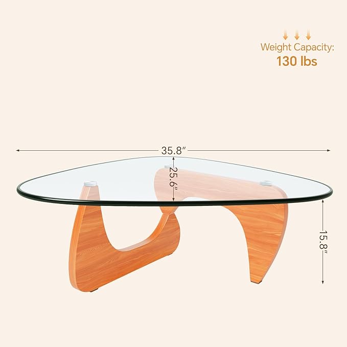 Coffee Tables Glass Small Farmhouse Coffee Table Mid-Century Modern Wood Center Table for Living Room, Walnut Transparent, 36 Inch