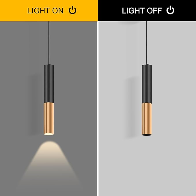 Modern Black Pendant Light Fixture for Kitchen Island, 1-Light Pendant Lighting, Lights Cord Adjustable, Matching GU10 lamp Holder,for Living Room Bedroom Dining Room (Black&Gold-3Pack)