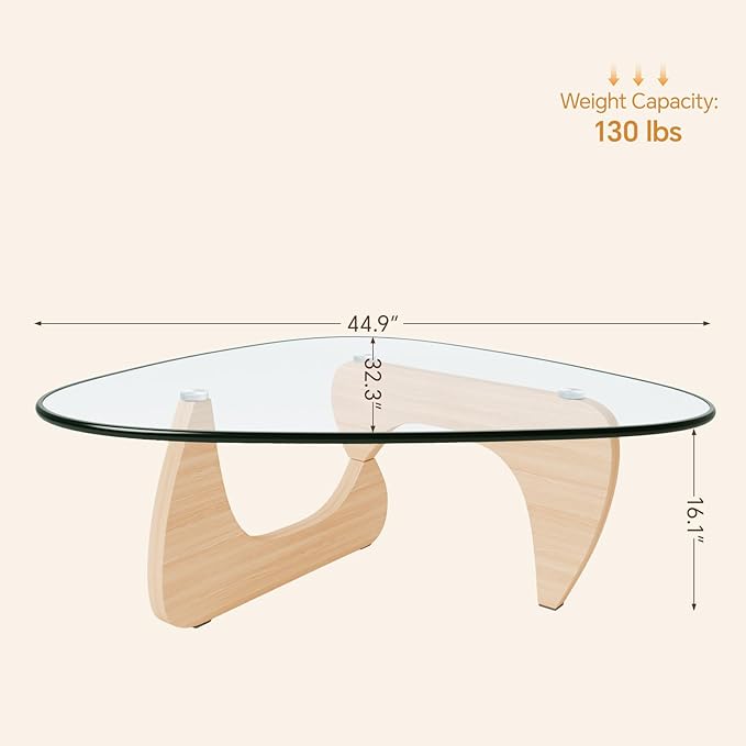 Coffee Tables Glass Small Farmhouse Coffee Table Mid-Century Modern Wood Center Table for Living Room, Original Transparent, 44 Inch