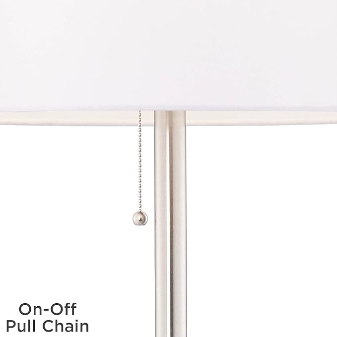 360 Lighting Caper Modern Floor Lamps 60.5" Tall Set of 2 with Tray Table USB and AC Power Outlet Brushed Nickel White Fabric Drum Shades Living Room Reading House Bedroom