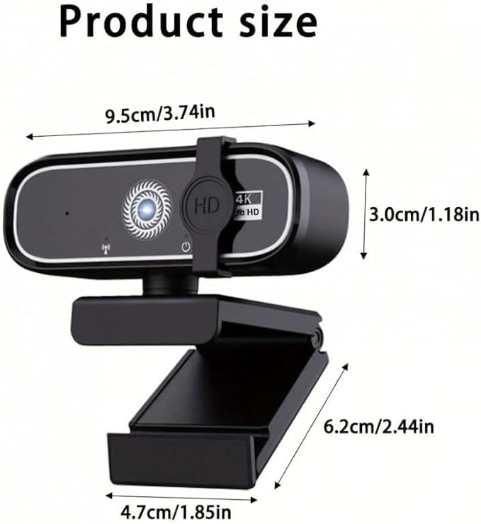 FHD 4K Webcam with AutoFocus, USB Desktop Camera, Black Webcam, Built-in Microphone for Video Conferencing, Online Meetings, Universal Tripod-Ready Clip fits laptops and LCD Monitors.