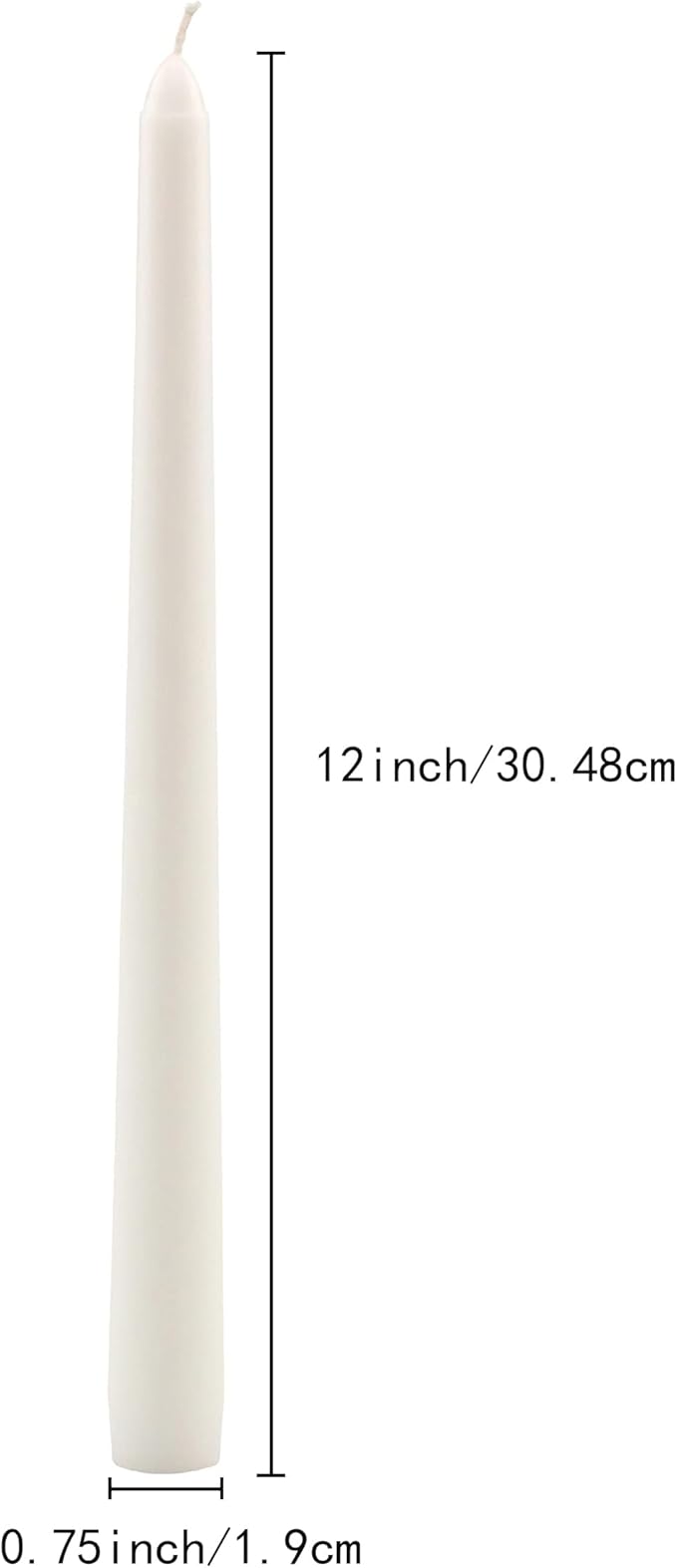20 Pack White Taper Candles, 10 Hours Burn Time, Unscented, Smokeless and Dripless, 0.8 x 12 Inch Dinner Candle Set for Household, Wedding, Party and Home Décor Candlesticks