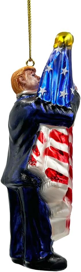 Donald Trump Kissing The American Flag Glass Christmas Ornament, United States President