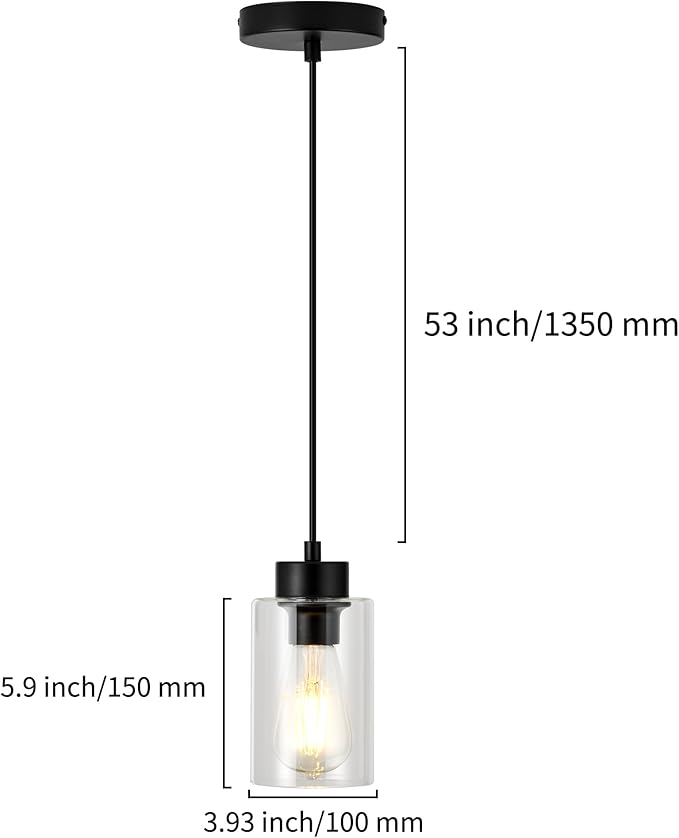 Modern Pendant Light, Matte Black Pendant Lights Kitchen Island,Farmhouse Pendant Lighting for Dining Room Bedroom Bar Office 2 Pack