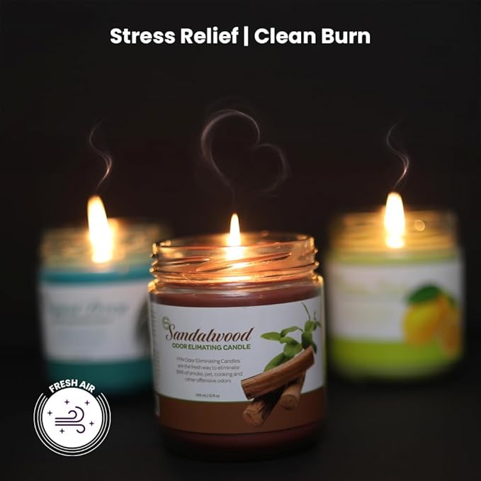 Candle Set Sandalwood Odor Eliminating – 2 Pack - 12oz – Long-Lasting Soy Wax Candles – Neutralizes Pet, Kitchen & Smoke Odors – Clean Burn, Eco-Friendly, Aromatherapy Candle