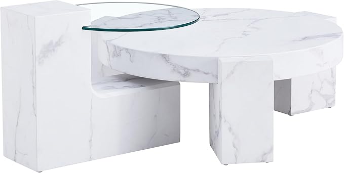 Removable Double Coffee Table Set，Modern Round Wood Coffee Table for Living Room, Farmhouse Style Side Table, Flexible Design for Any Scenario (White)