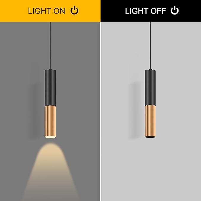 Simple and Modern Black Cylindrical Pendant, 1-Light Chandelier with Adjustable Rope, Matching GU10 Sockets for Living Room, Bedroom and Dining Room (Wide Beam Angle) (2 Pack)
