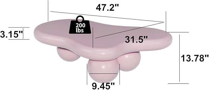 Modern Cloud Coffee Table with 3 Ball Legs, Cute Irregular Shaped Coffee Table, Low Center Table Tea Table for Living Room Apartment (47.2''L × 31.5''W × 13.78''H)