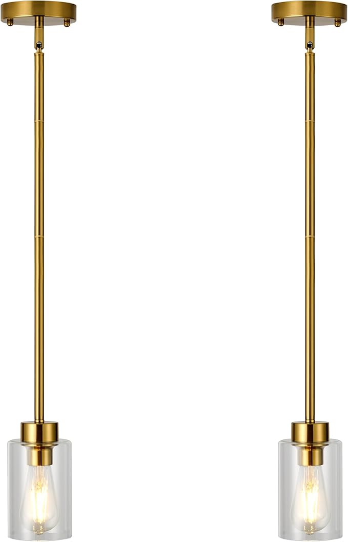 Brass Pendant Lights Kitchen Island, Glass Pendant Light Mordern Kitchen Island Pendant Lights Set of 2 Pack