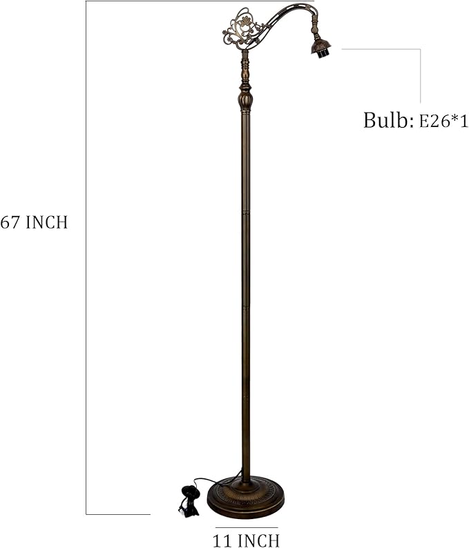 Tiffany Floor Lamp Base Only, for 12-18 Inch Stained Glass Lampshade Height 67 Inch Bronze Finished Resin Base Antique Standing Lighting Base Replacement Only Wide 11 Inch(E (W11H67 Inch))