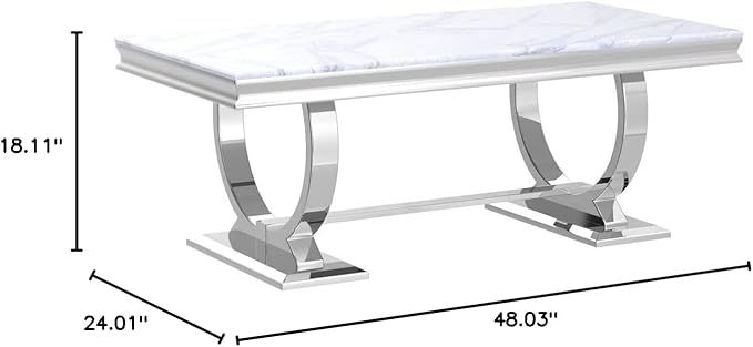 Asday Silver Coffee Table, Grey Rectangular Living Room Table with Silver Mirrored Metal U-Base, Sofa Coffee Table for Living Room, Guest Hall, Reception Room