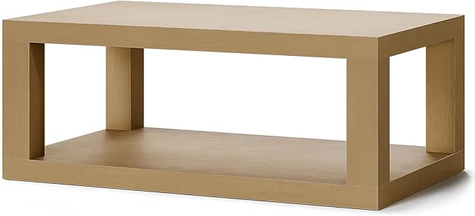 Wooden Coffee Table, 47" Rectangle Coffee Table with 2-Tier Storage Space, Large Farmhouse Center Table Space Saving, Coffee Tables for Living Room Home Office Apartment, Easy Assembly