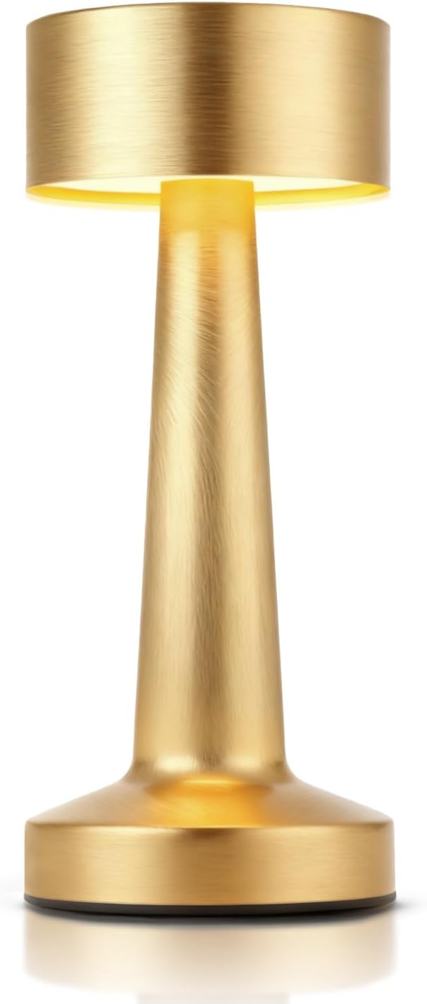 Portable LED Table Lamp, 3-Levels Brightness Metal Desk Lamp,3 Color Touch Control Rechargeable Lamp, Ideal Bedside Lamp for Nightstand,Bedroom, Living Room (Light Gold)