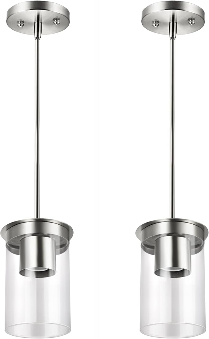 Modern Pendant Light Glass Shade, Kitchen Island Pendant Lighting with Glass Shade for Dining Room,Bedroom, Bar,Office,Farmhouse,Sand Nickel,4.72 Inch Shade 40 Inch Cord