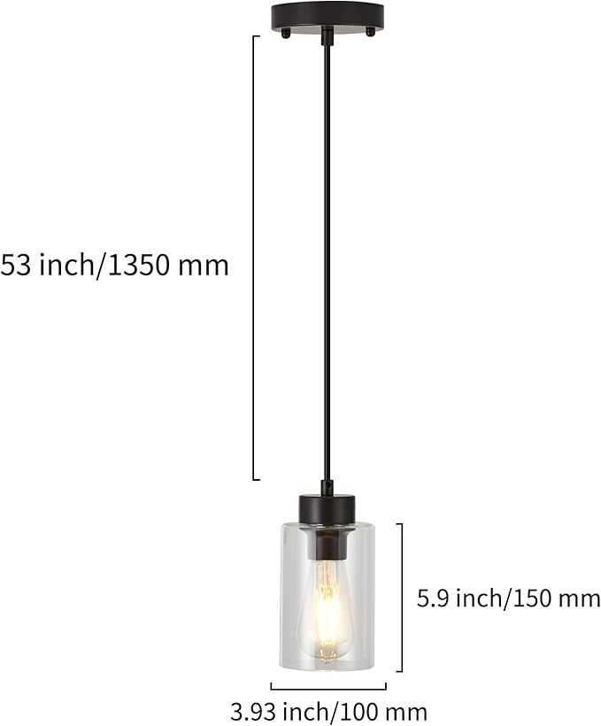 Pendant Light Fixtures, Industrial Hanging Ceiling Lamp with Clear Glass Shade, Oil Rubbed Bronze Rustic Farmhouse Pendant Lighting for Kitchen Island Décor (3 Pack)