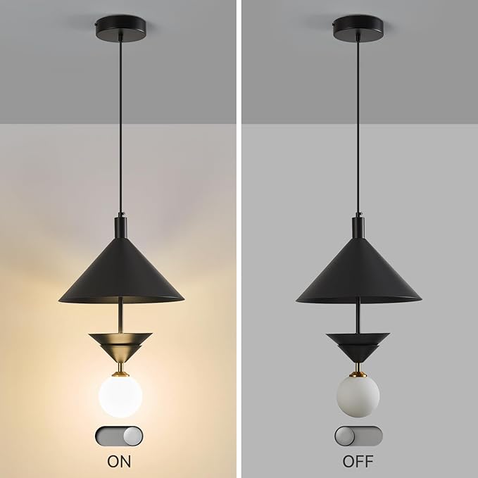 Modern Black Metal Pendant Light,Minimalist Globe Hanging Light with Milky White Globe Glass Shade Chandeliers for Kitchen Island Bedroom Dining Room Living Room Bar