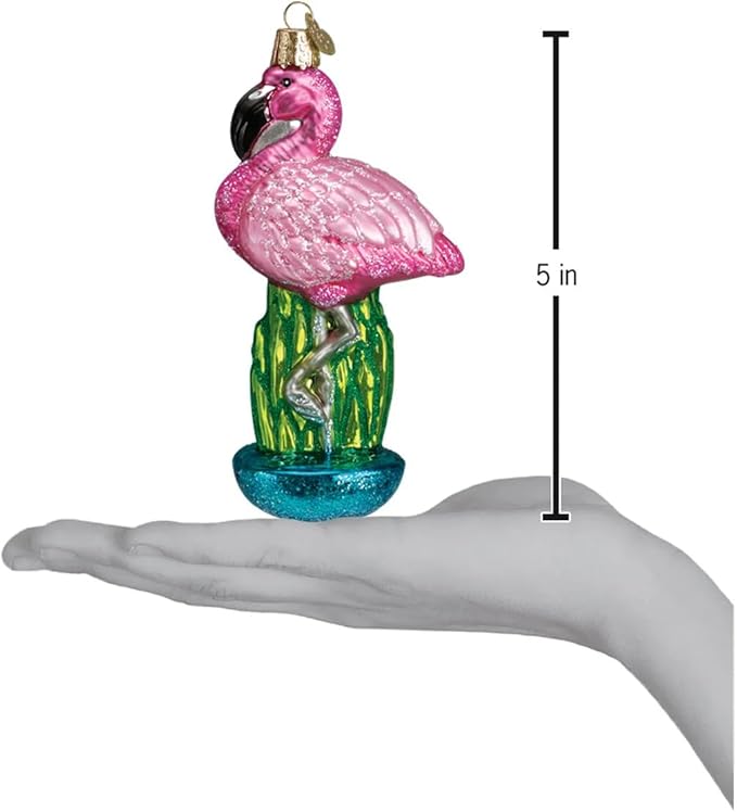 Old World Christmas Flamingo Glass Blown Ornament for Christmas Tree, Handcrafted Holiday Decoration, Wildlife Animal Collection