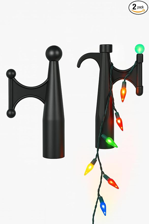 Light Utility Hook Tool Attachment, Christmas Hook Screw On Pole Attachment (Pole NOT Included, Fits on 3/4 inch Acme Thread) Multi-Purpose Installation, String Lights, Birdfeeders (2 Pack)