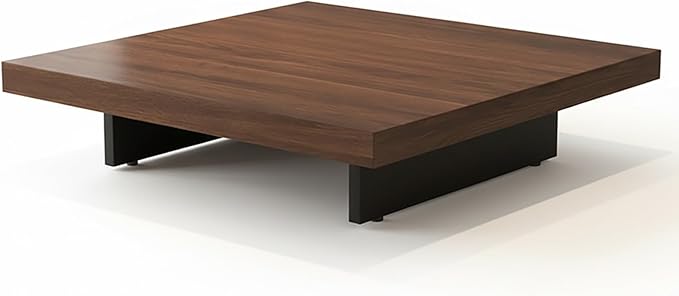 Modern Square Coffee Table for Living Room, Low Profile Wood Center Table with 2" Thick Tabletop & Optional Storage Tray, Sturdy Minimalist Design (31.5"/39.4" Black/Walnut)