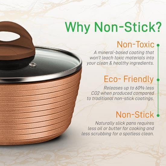 NutriChef 12-Piece Hard Anodized Nonstick Cookware Set - Induction Ready Pots & Pans with Elegant Ridge-Line Pattern, Heat-Resistant Lacquer, Brown