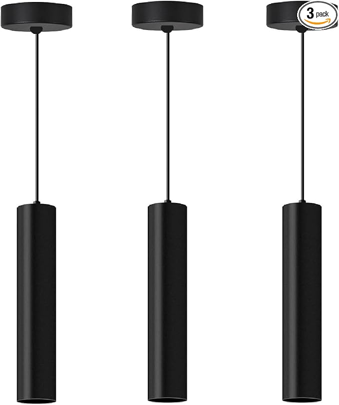 Modern Kitchen Island Black Pendant Light, 1 Light Pendant Line Adjustable Ceiling Pendant with GU10 LED Bulb for Living Room.(3Pack)