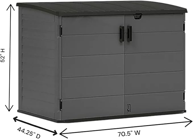 Stow-Away Horizontal Storage Shed, Outdoor Storage Box, Gray, Double Door Design-BMS4781