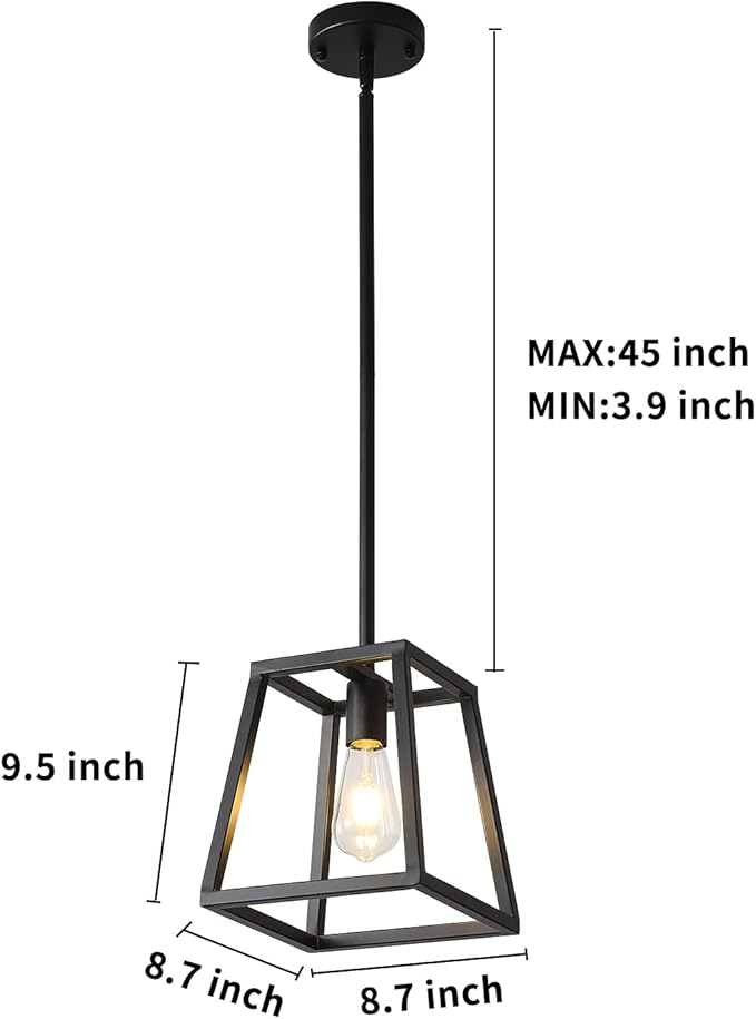 Black Pendant Light,Mini Rectangle Chandeliers, Pendant Lighting for Kitchen Island Living Room 1-Light Industrial Pendant Lighting for Kitchen Island