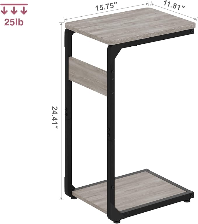 Narrow C-Shaped End Tables, Sofa TV Trays Set of 2, Tray Table Small Couch Side Table for Living Room, Bedroom, Bedside ET-YB-GY2