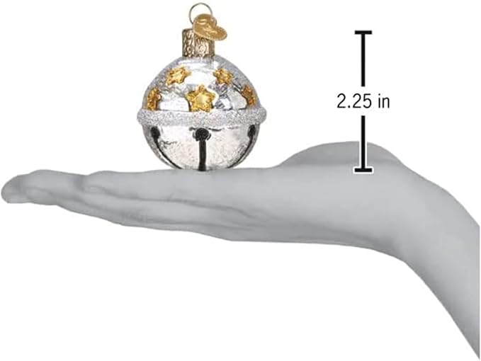 Old World Christmas Silver Jingle Bell Glass Blown Ornament for Christmas Tree, Handcrafted Holiday Decoration, Bell Collection