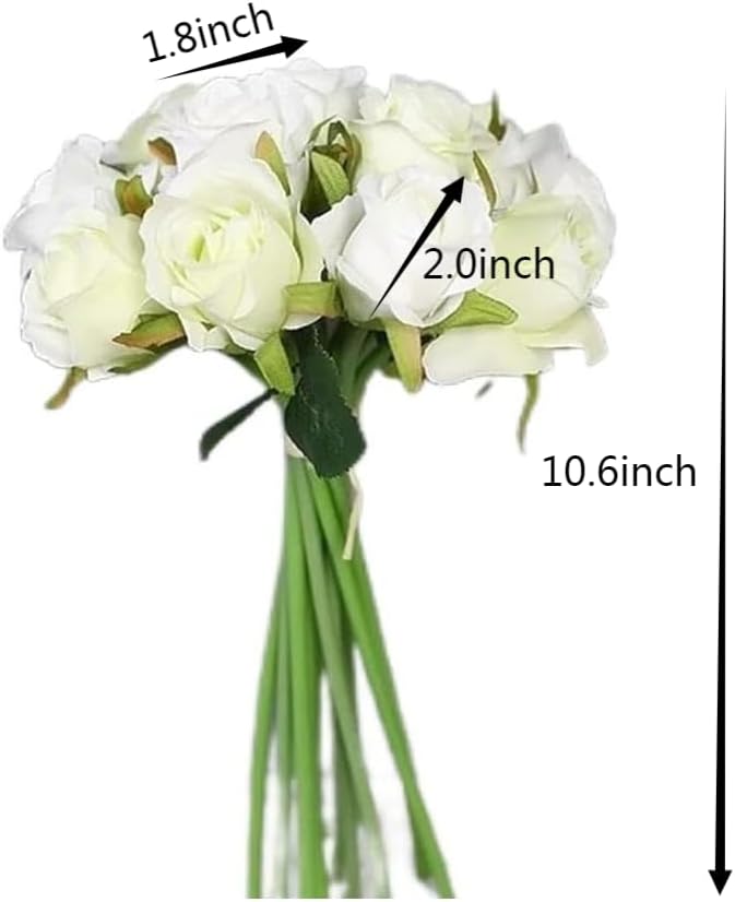 Jasion Artificial Roses Silk Flowers 12 Heads DIY Arrangement Bouquet for Home Office Parties Table Centerpieces Bridal Wedding Decoration Without Vase (Spring White)