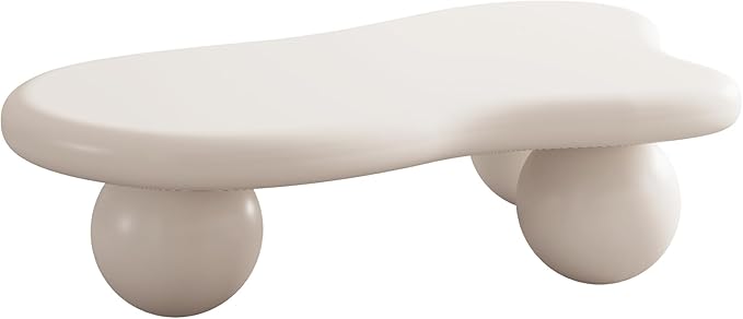 40” Cloud Coffee Table with 3 Ball Legs, Modern Lrregular Center Table for Living Room, Low Cute Small MDF Tea Table for Bedroom, Space Apartment-White