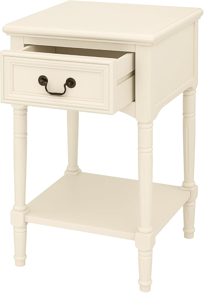 Urban Designs Wooden Accent Table/Nightstand with Drawer and Bottom Shelf – 29" H, 16" L x 16" W - White